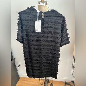 & Other Stories Black Fringe Textured Mini Dress NWT sz S